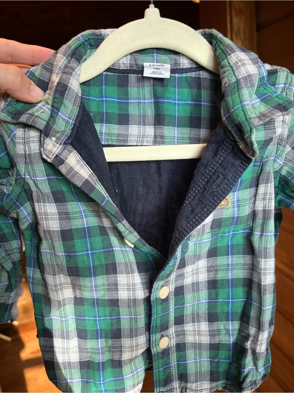 GAP - Kids Baby Green and Navy Plaid Button-Up Shirt